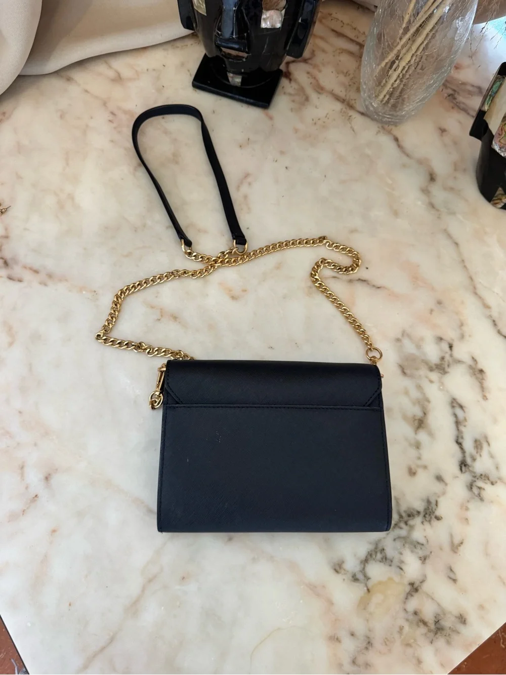 Tory Burch Navy Saffiano Leather Chain Wallet Crossbody Bag Gold Hardware